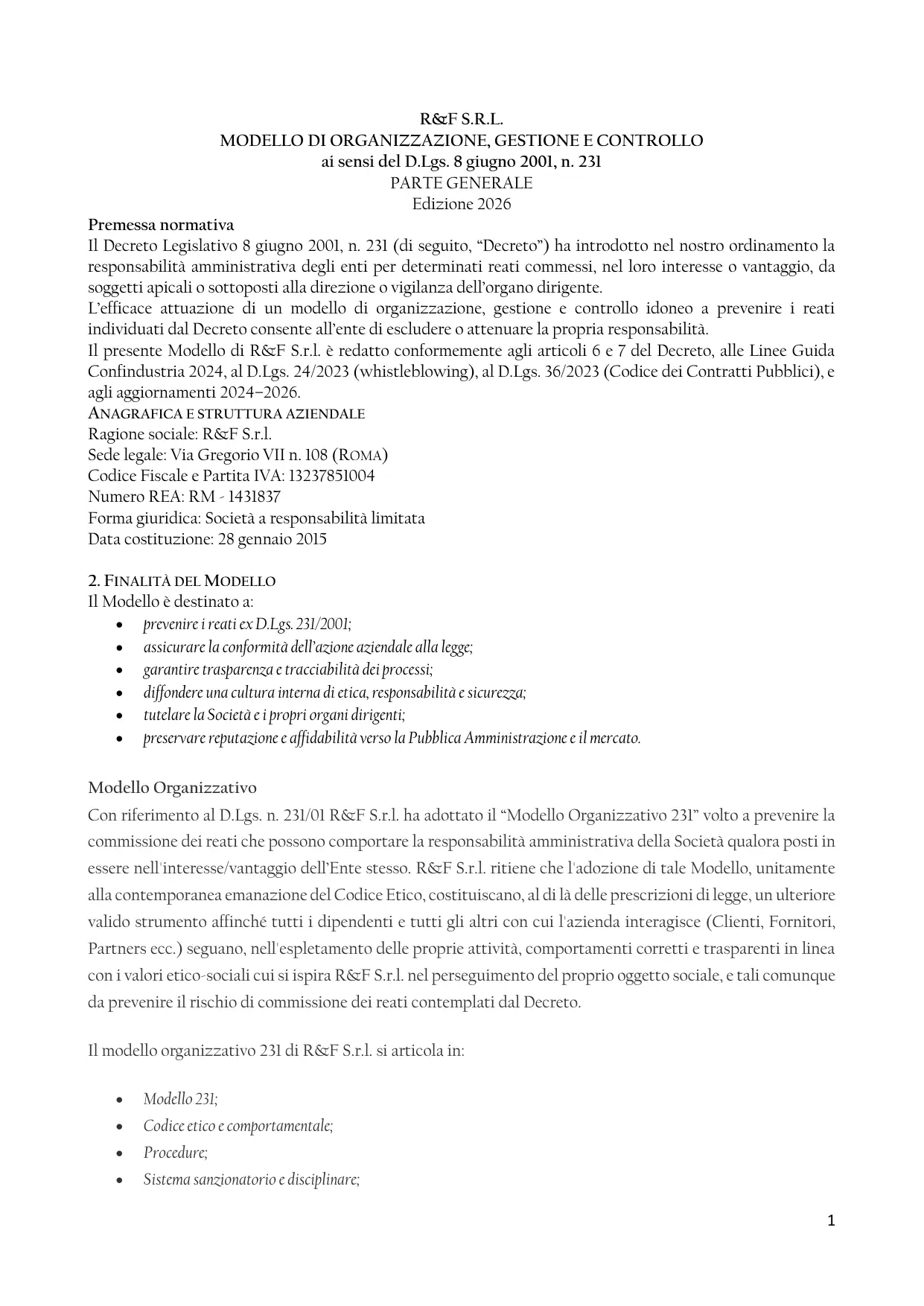 Modello 231, pagina 1